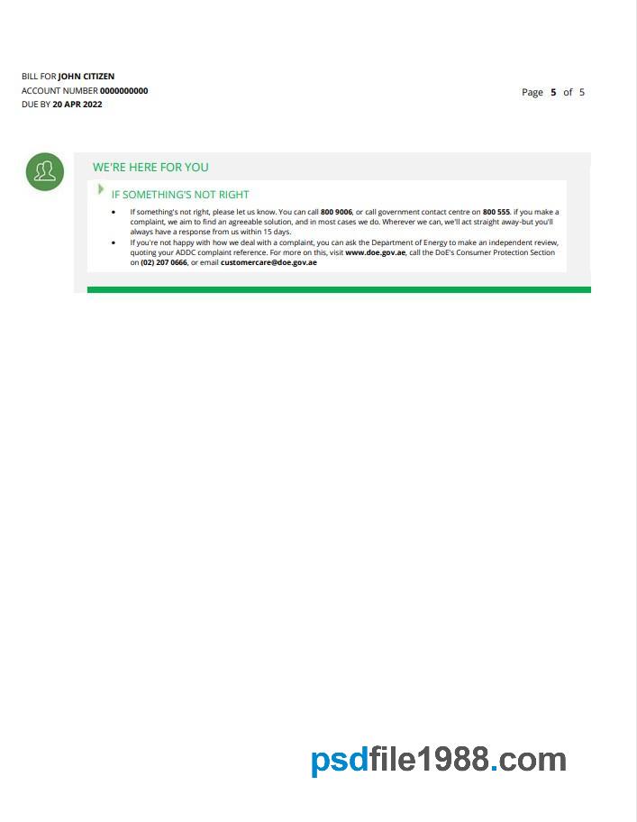 UAE Abu Dhabi Al Ain Distribution Co. Utility Bill 5 Pages 5